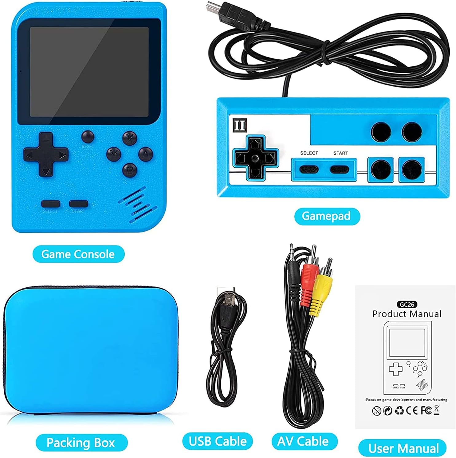 Tlsdosp Handheld Game Console, Portable Retro Video Game Console Upgrade 800 Classic FC Games, Large Battery Capacity of 1020mAh, USB Charging, Electronic Game Player Birthday Xmas Present Storage Bag