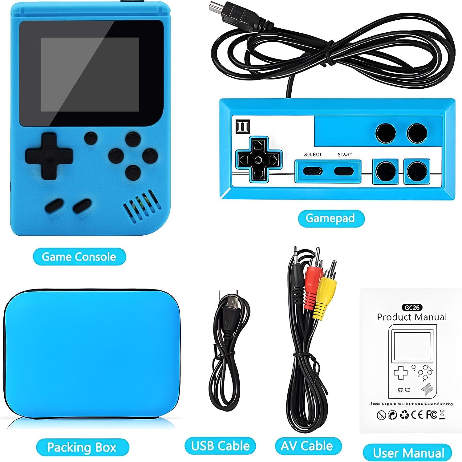 Tlsdosp Retro Handheld Game Console with 400 Classical FC Games-3.0 Inches Screen Portable Video Game Consoles with Protective Shell-Handheld Video Games Support for Connecting TV & Two Players (Blue)