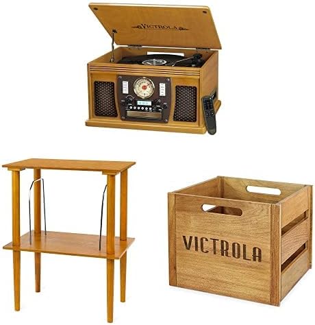 Victrola 8-in-1 Bluetooth Report Player & Multimedia Center, Built-in Stereo Speakers - Turntable, Wireless Music Streaming, Real Wood | Espresso