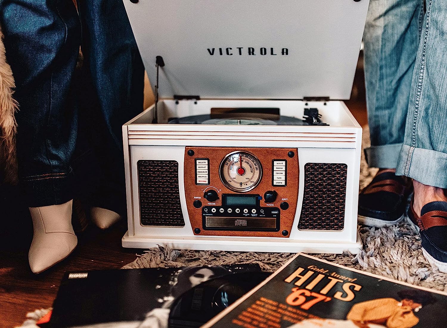 Victrola 8-in-1 Bluetooth Record Player & Multimedia Center, Built-in Stereo Speakers - Turntable, Wireless Music Streaming, Real Wood | Espresso