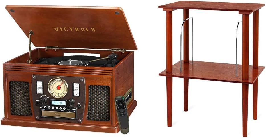 Victrola 8-in-1 Bluetooth Report Player & Multimedia Center, Built-in Stereo Speakers - Turntable, Wireless Music Streaming, Real Wood | Espresso