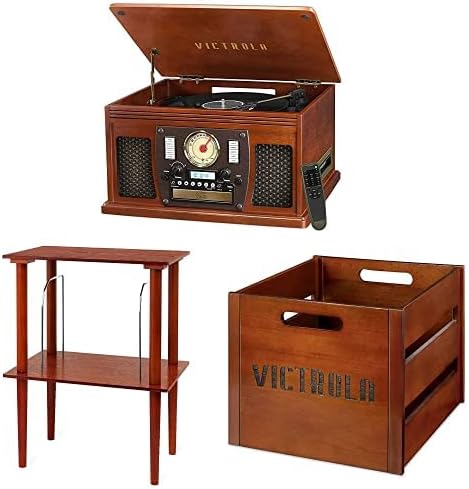 Victrola 8-in-1 Bluetooth Report Player & Multimedia Center, Built-in Stereo Speakers - Turntable, Wireless Music Streaming, Real Wood | Espresso