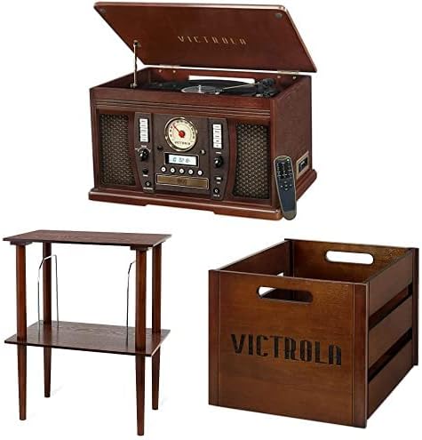Victrola 8-in-1 Bluetooth Account Player & Multimedia Center, Built-in Stereo Speakers - Turntable, Wireless Music Streaming, Real Wood | Espresso