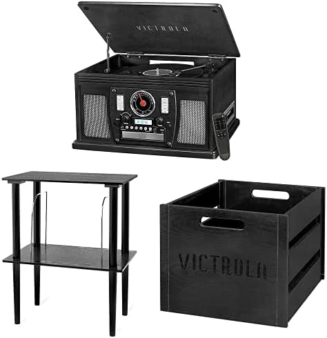 Victrola 8-in-1 Bluetooth Record Player & Multimedia Center, Built-in Stereo Speakers – Turntable, Wireless Music Streaming, Real Wood | Espresso