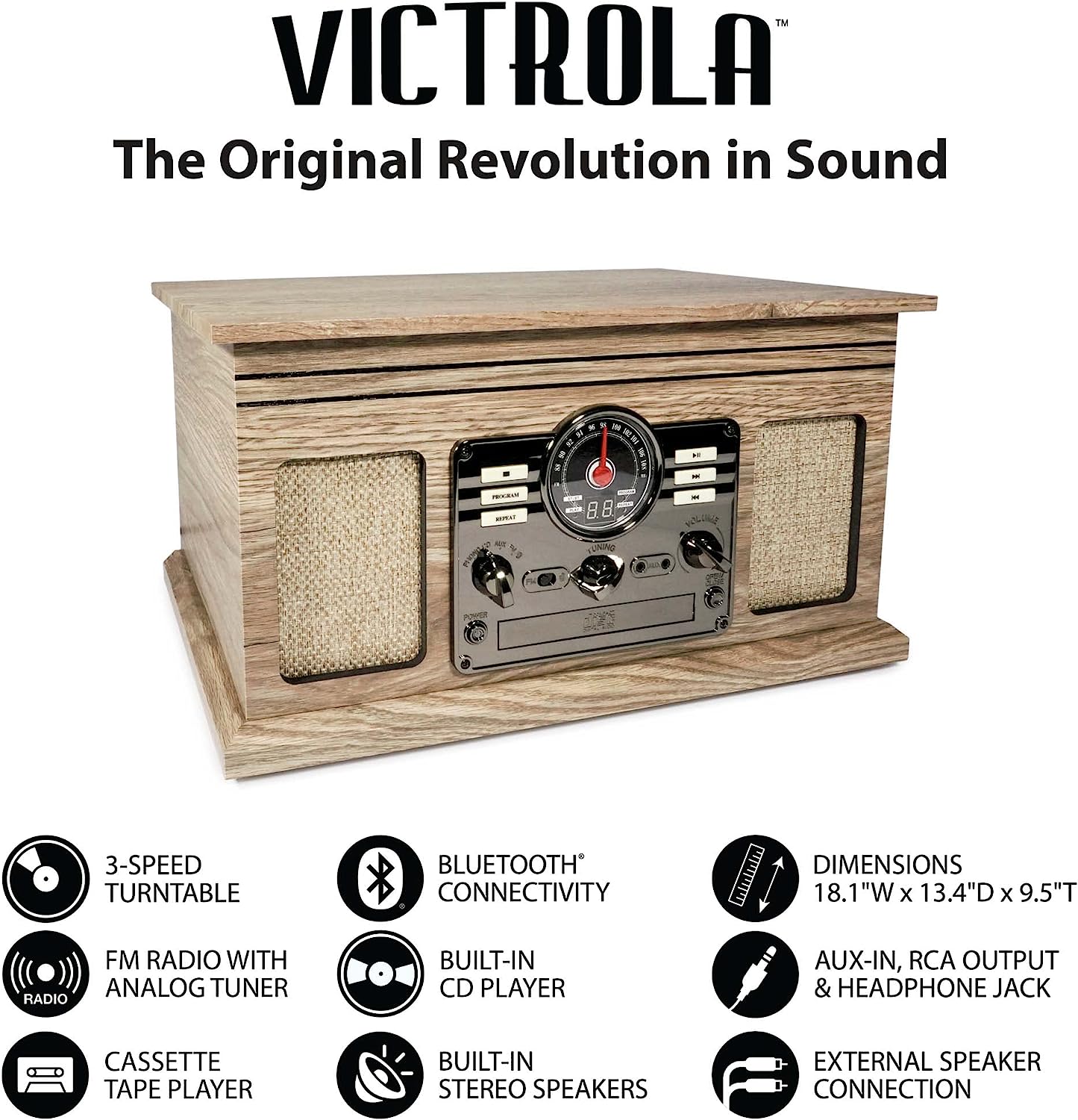 Victrola Nostalgic 6-in-1 Bluetooth Account Player & Multimedia Center with Built-in Speakers - 3-Speed Turntable, CD & Cassette Player, FM Radio | Wireless Music Streaming | Mahogany