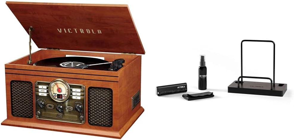 Victrola Nostalgic 6-in-1 Bluetooth Record Player & Multimedia Center with Built-in Speakers - 3-Speed Turntable, CD & Cassette Player, FM Radio | Wireless Music Streaming | Mahogany