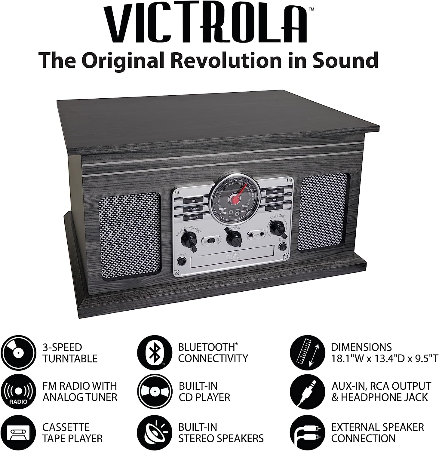 Victrola Nostalgic 6-in-1 Bluetooth Record Player & Multimedia Center with Built-in Speakers - 3-Speed Turntable, CD & Cassette Player, FM Radio | Wireless Music Streaming | Mahogany