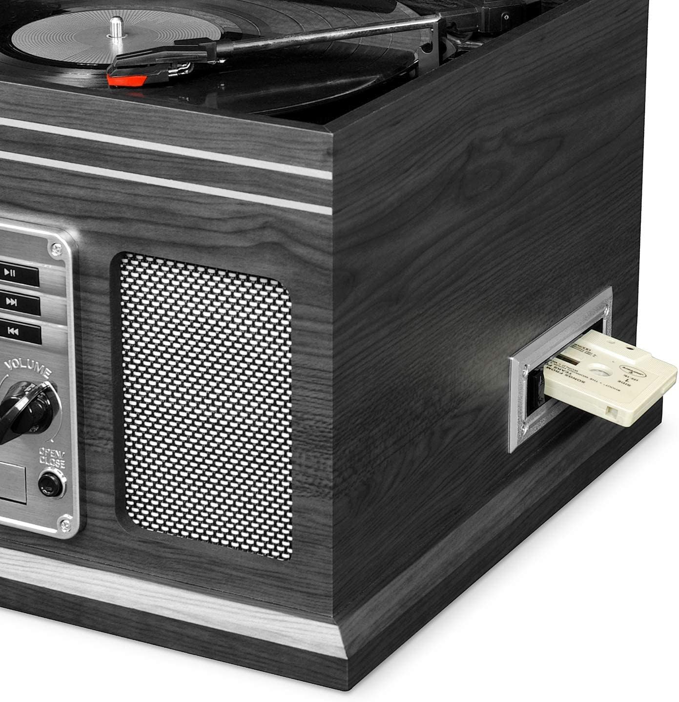 Victrola Nostalgic 6-in-1 Bluetooth Account Player & Multimedia Center with Built-in Speakers - 3-Speed Turntable, CD & Cassette Player, FM Radio | Wireless Music Streaming | Mahogany