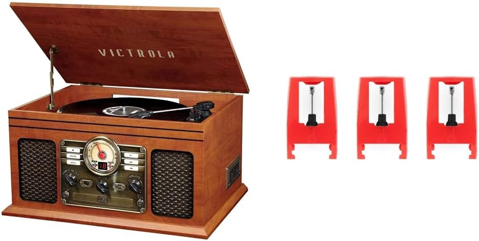 Victrola Nostalgic 6-in-1 Bluetooth Account Player & Multimedia Center with Built-in Speakers - 3-Speed Turntable, CD & Cassette Player, FM Radio | Wireless Music Streaming | Mahogany