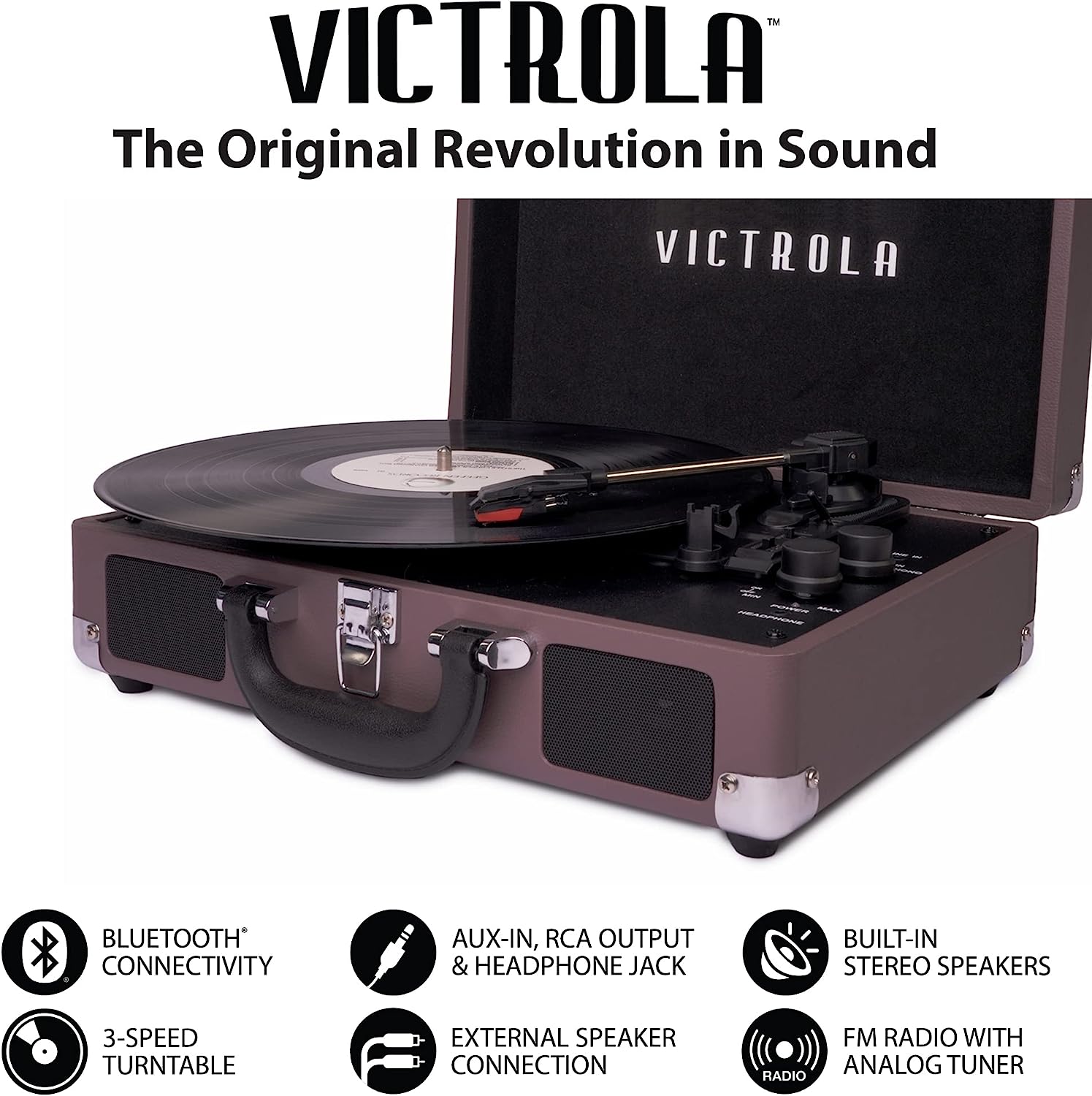 Victrola Vintage 3-Speed Bluetooth Portable Suitcase Report Player with Built-in Speakers | Upgraded Turntable Audio Sound| Includes Extra Stylus | Black, Model Number: VSC-550BT-BK, 1SFA