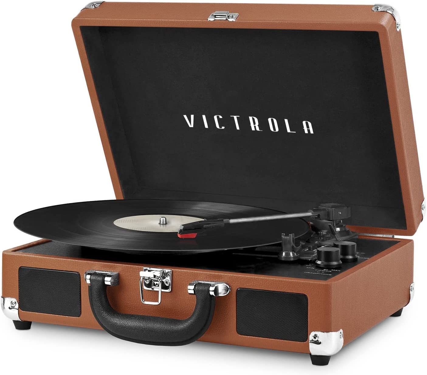 Victrola Vintage 3-Speed Bluetooth Portable Suitcase Account Player with Built-in Speakers | Upgraded Turntable Audio Sound| Includes Extra Stylus | Black, Template Number: VSC-550BT-BK, 1SFA