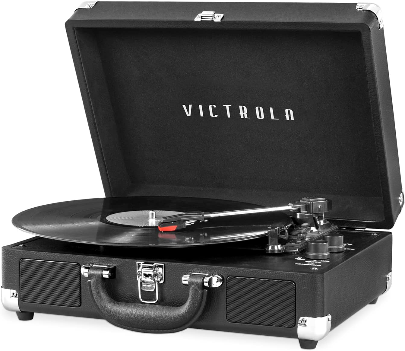 Victrola Vintage 3-Speed Bluetooth Portable Suitcase Report Player with Built-in Speakers | Upgraded Turntable Audio Sound| Includes Extra Stylus | Black, Prototype Number: VSC-550BT-BK, 1SFA