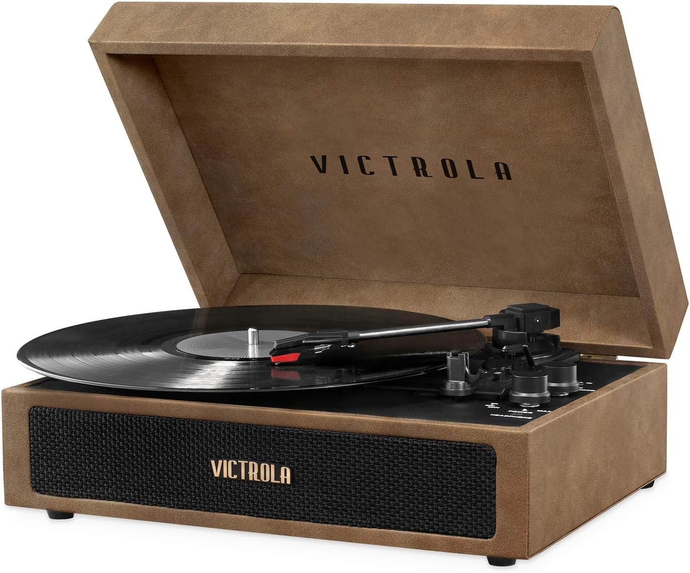 Victrola Vintage 3-Speed Bluetooth Portable Suitcase Report Player with Built-in Speakers | Upgraded Turntable Audio Sound| Includes Extra Stylus | Black, Model Number: VSC-550BT-BK, 1SFA