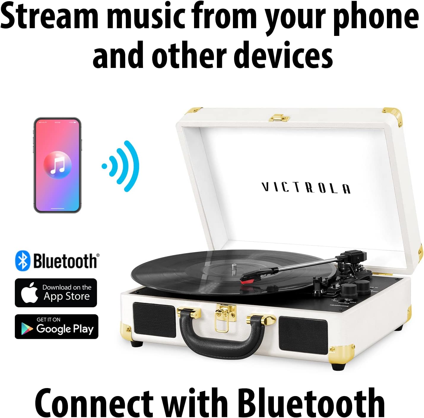 Victrola Vintage 3-Speed Bluetooth Portable Suitcase Report Player with Built-in Speakers | Upgraded Turntable Audio Sound| Includes Extra Stylus | Turquoise, Prototype Number: VSC-550BT