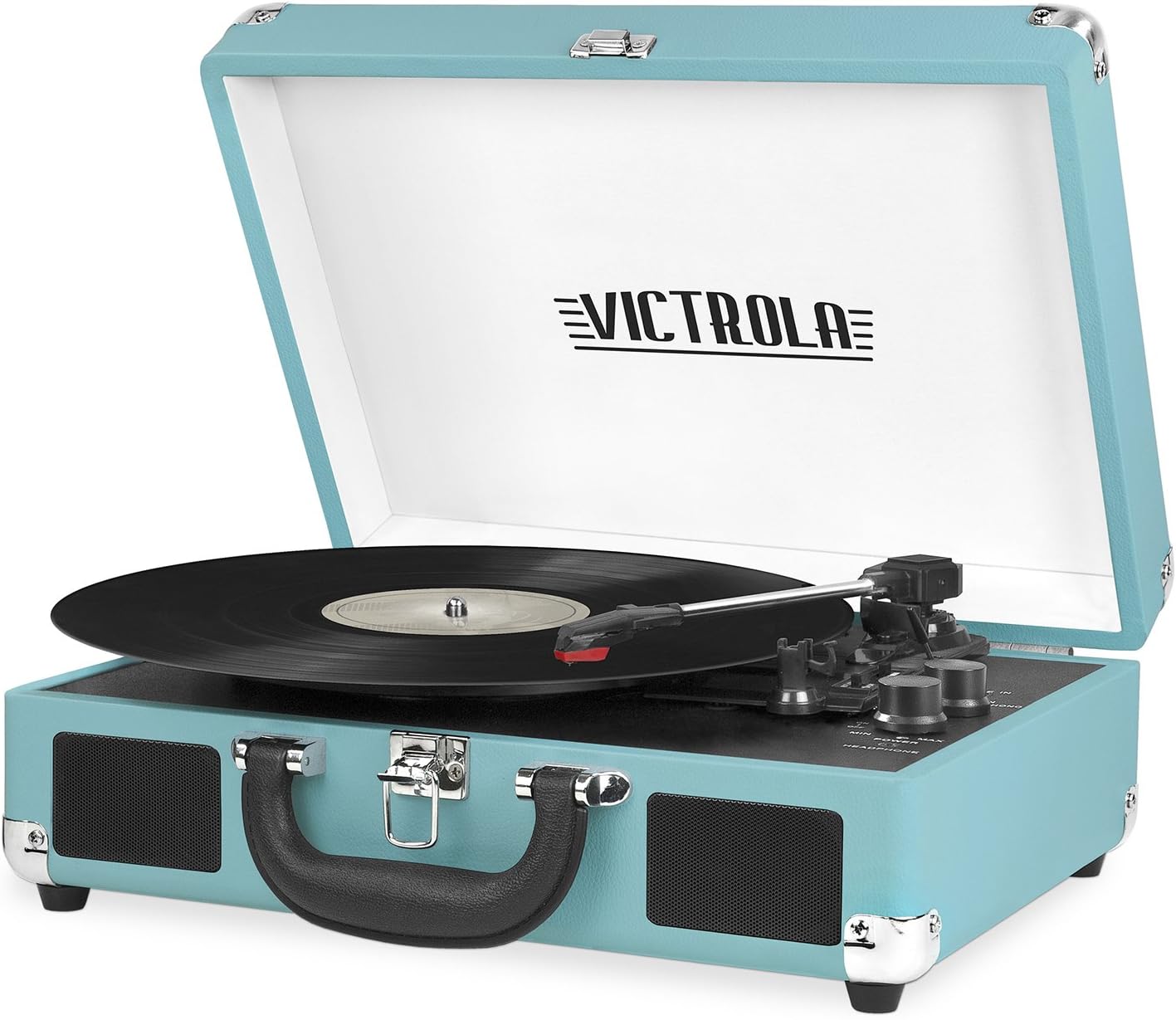 Victrola Vintage 3-Speed Bluetooth Portable Suitcase Account Player with Built-in Speakers | Upgraded Turntable Audio Sound| Includes Extra Stylus | Turquoise, Prototype Number: VSC-550BT