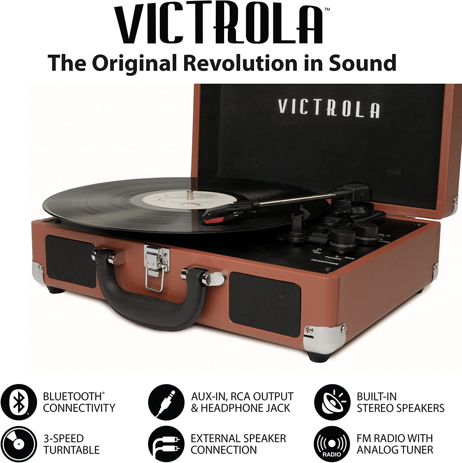 Victrola Vintage 3-Speed Bluetooth Portable Suitcase Account Player with Built-in Speakers | Upgraded Turntable Audio Sound| Includes Extra Stylus | Turquoise, Template Number: VSC-550BT
