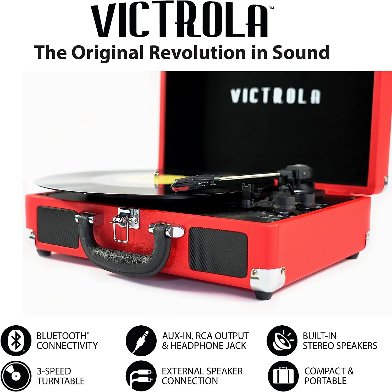 Victrola Vintage 3-Speed Bluetooth Portable Suitcase Account Player with Built-in Speakers | Upgraded Turntable Audio Sound| Includes Extra Stylus | Turquoise, Prototype Number: VSC-550BT