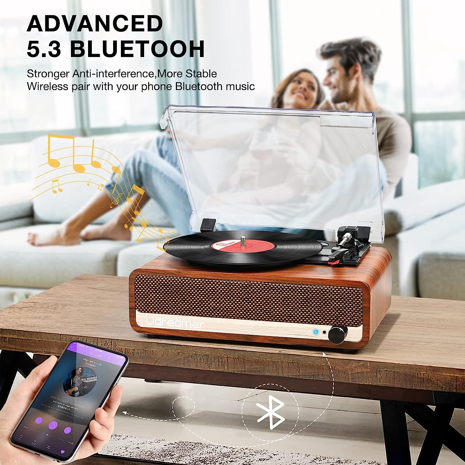 Vinyl Report Player with Upgraded Speakers Needle Pressure Adjustment,Vintage Turntable for Vinyl Records,Portable Vinyl LP Player with 3 Input,RCA Output and Headphone Jack