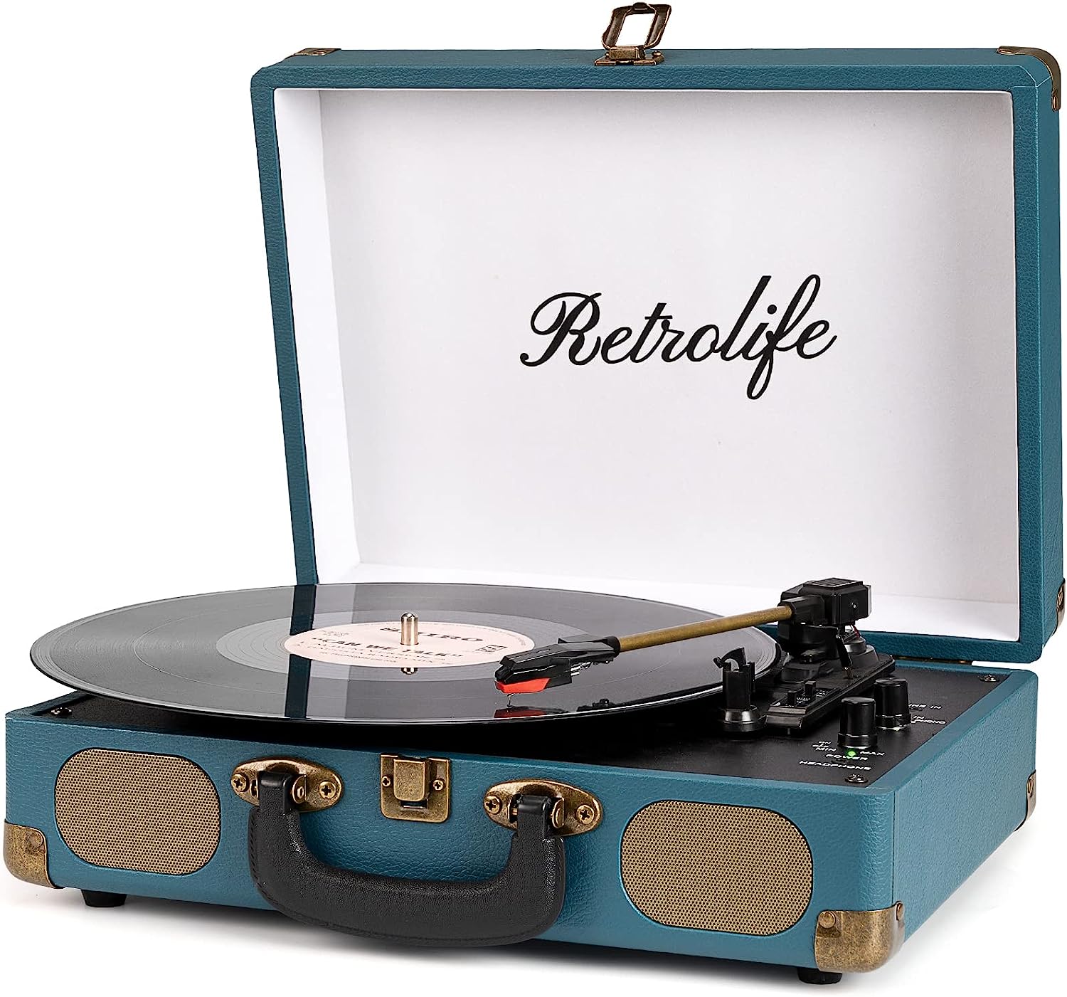 Vinyl Record Player 3-Speed Bluetooth Suitcase Portable Belt-Driven Account Player with Built-in Speakers RCA Line Out AUX in Headphone Jack Vintage Turntable