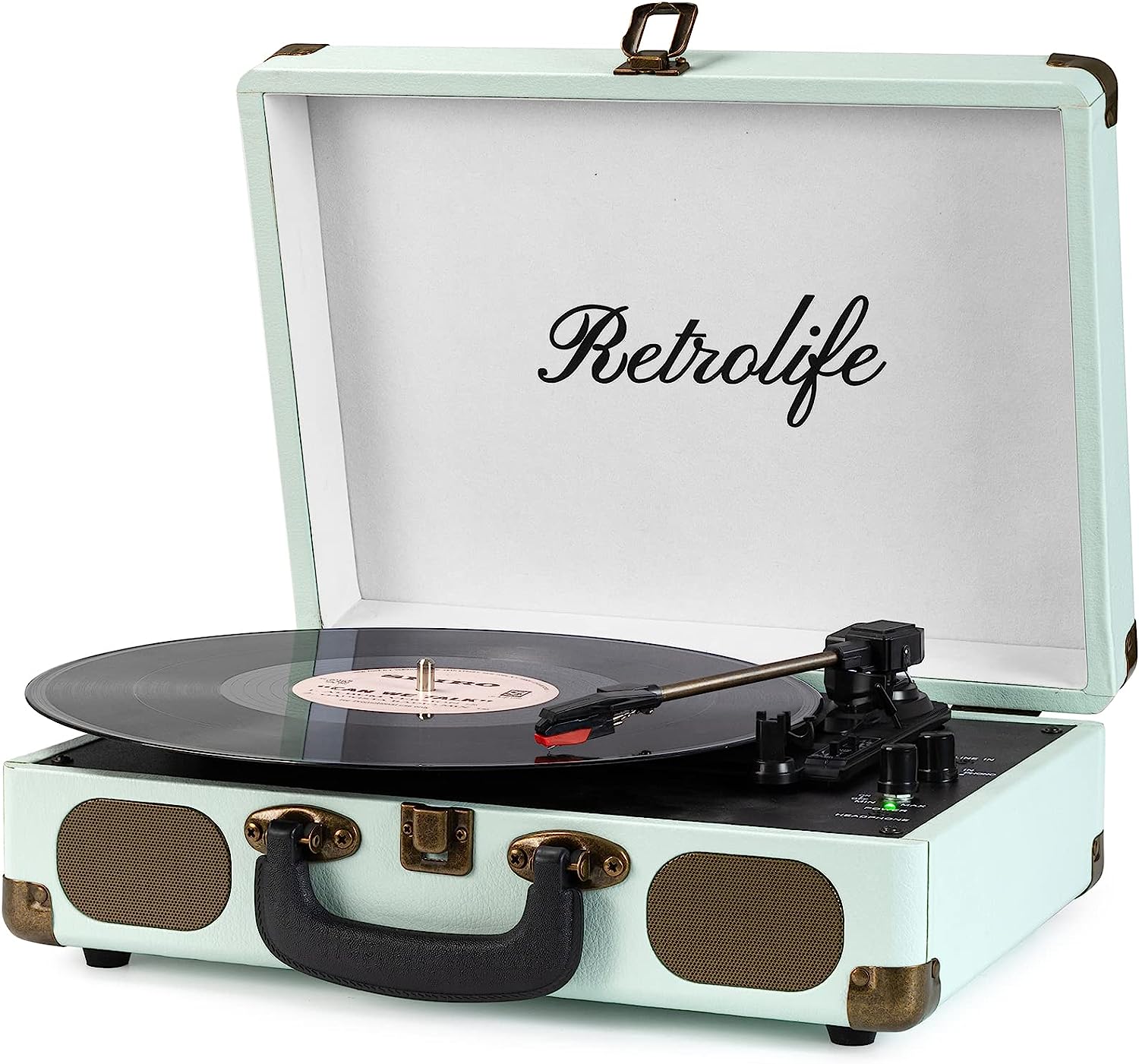 Vinyl Record Player 3-Speed Bluetooth Suitcase Portable Belt-Driven Report Player with Built-in Speakers RCA Line Out AUX in Headphone Jack Vintage Turntable