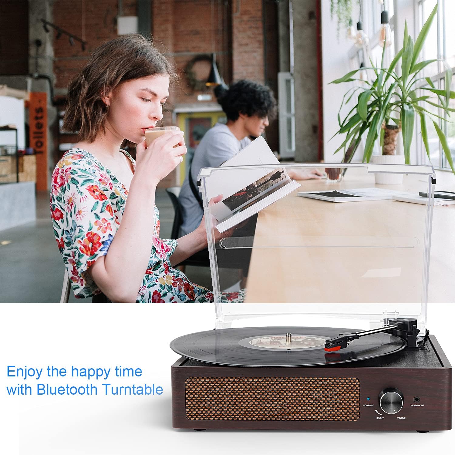 Vinyl Report Player Turntable with Built-in Bluetooth Receiver & 2 Stereo Speakers, 3 Speed 3 Size Portable Retro Account Player for Entertainment and Home Decoration