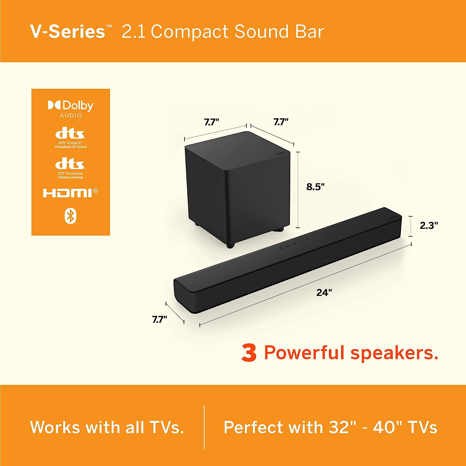 VIZIO V-Series 5.1 Home Theater Sound Bar with Dolby Audio, Bluetooth, Wireless Subwoofer, Voice Assistant Compatible, Includes Remote Authority - V51x-J6