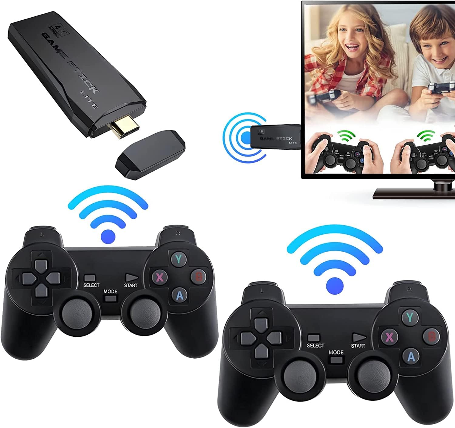 Wireless Retro Game Console,Retro Game Stick,Nostalgia Stick Game,4K HDMI Output,Plug and Play Video Game Stick Built in 10000+ Games,9 Classic Emulators, with Dual 2.4G Wireless Controllers(64G)