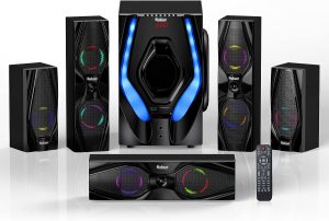 Bobtot 5.1 Surround Sound Speakers Home Theater System – 10 inch Subwoofer 1200W 5.1/2.1 Channel Stereo Bluetooth Input Home Audio System for 4K TV Ultra HD AV DVD FM Radio USB with LED Display
