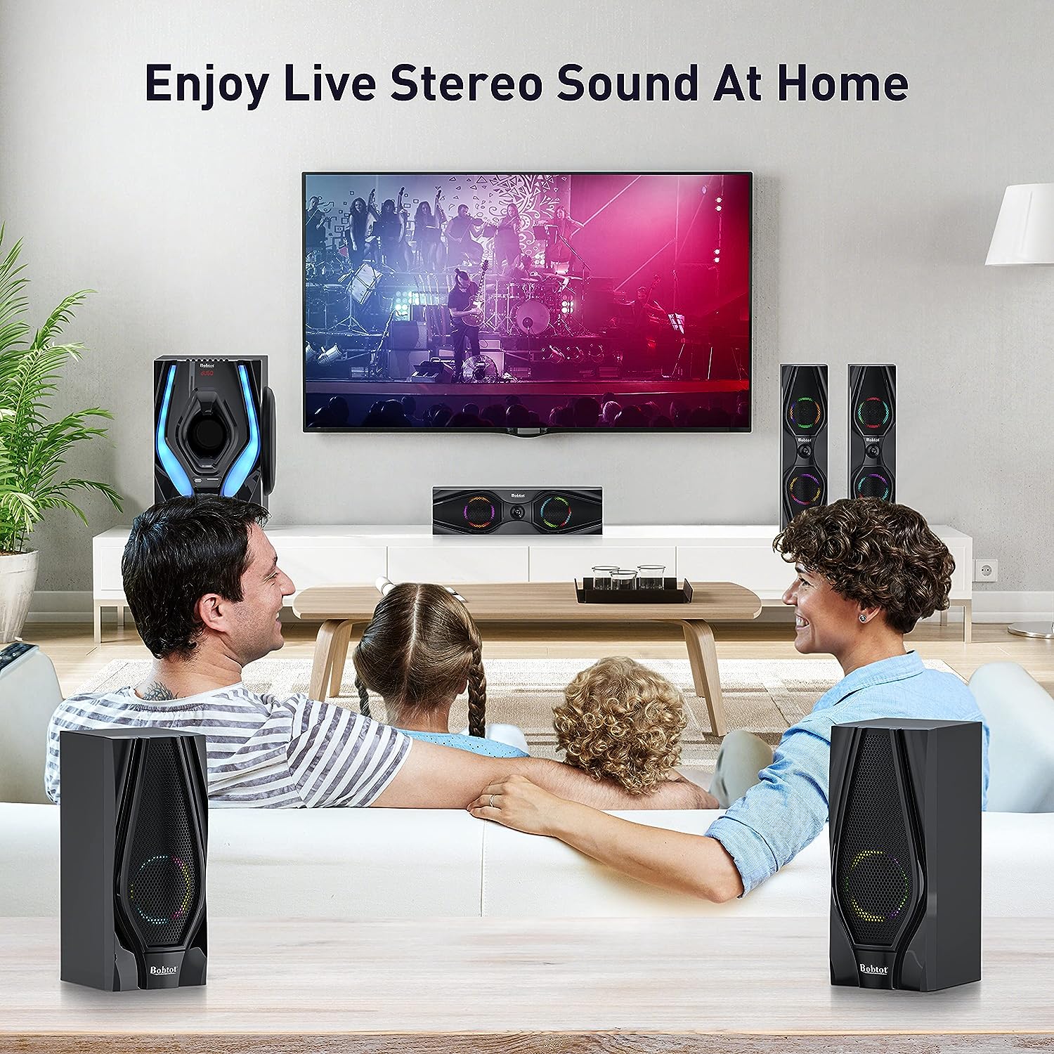 Bobtot 5.1 Surround Sound Speakers Home Theater System - 10 inch Subwoofer 1200W 5.1/2.1 Channel Stereo Bluetooth Input Home Audio System for 4K TV Ultra HD AV DVD FM Radio USB with LED Display