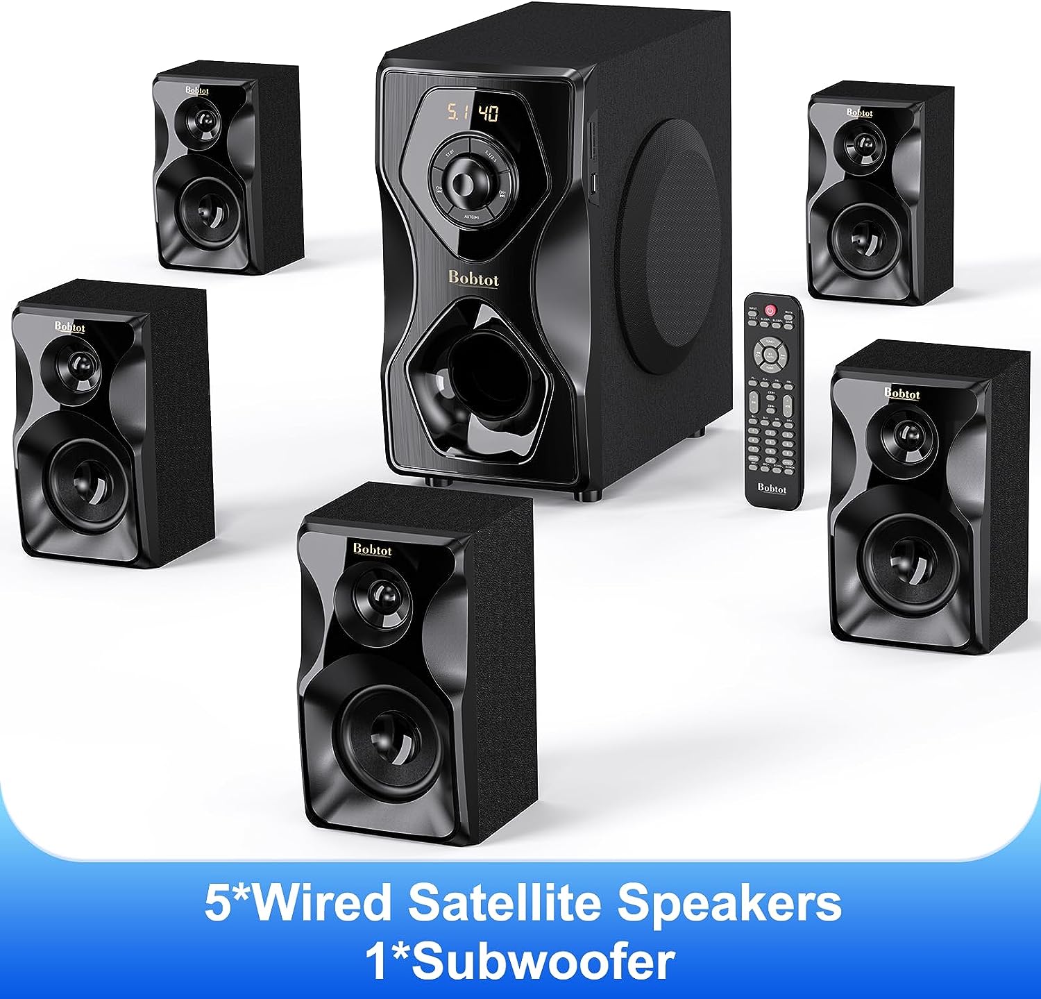 Bobtot Surround Sound Speakers Home Theater Systems - 700 Watts Peak Power 5.1/2.1 Stereo Bluetooth Speaker System 5.25