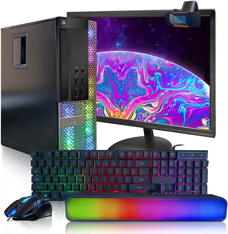 Dell OptiPlex RGB Desktop Computer PC, Intel Core i7 up to 3.8GHz, 16G RAM, 512G SSD, New 22 inch FHD LED Monitor, RGB Keyboard and Mouse, RGB BT Sound Bar, Webcam, WiFi, BT 5.0, W10P64 (Renewed)