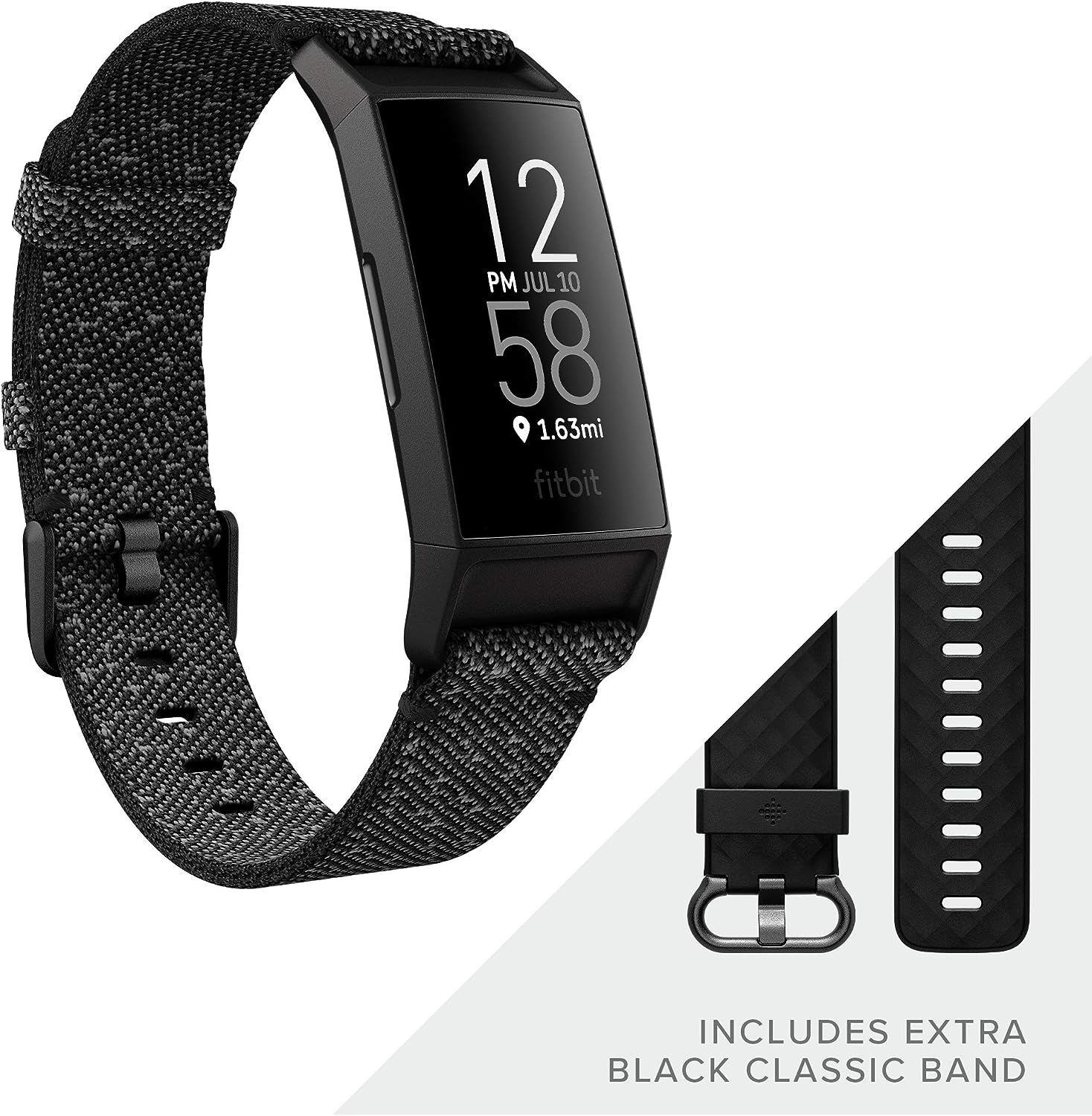 Fitbit Charge 4 Special Edition Fitness and Activity Tracker with Built-in GPS, Heart Rate, Sleep & Swim Tracking, Black/Granite Reflective, One Size (S &L Bands Included)