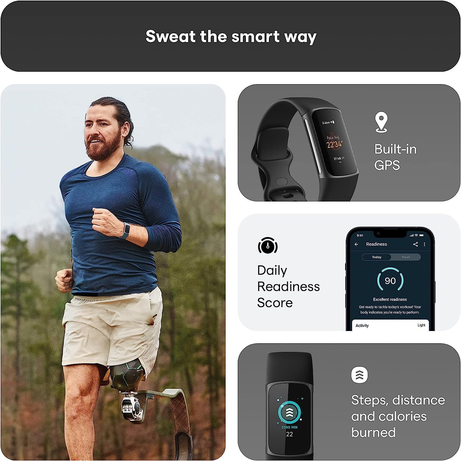 Fitbit Charge 5 Advanced Health & Fitness Tracker with Built-in GPS, Stress Management Tools, Sleep Tracking, 24/7 Heart Rate and More, Black/Graphite, One Size (S &L Bands Included)