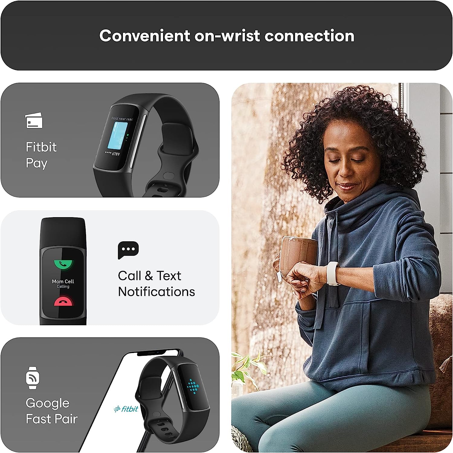 Fitbit Charge 5 Advanced Health & Fitness Tracker with Built-in GPS, Stress Management Tools, Sleep Tracking, 24/7 Heart Rate and More, Black/Graphite, One Size (S &L Bands Included)