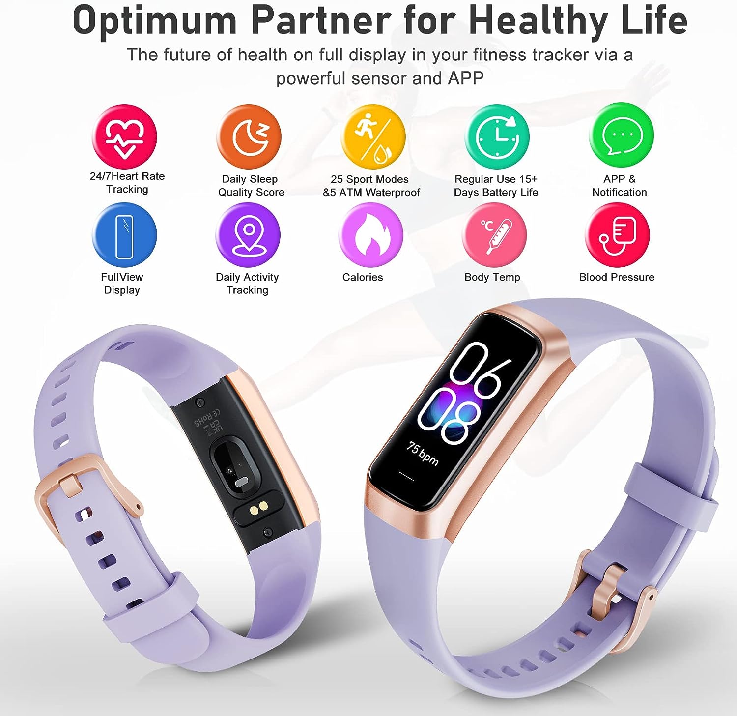 Fitness Tracker with Step Counter/Calories/Stopwatch, Activity Tracker, Health Tracker with Heart Rate Monitor, Sleep Tracker,1.10''AMOLED Touch Color Screen, Pedometer Watch for Women Men Kids