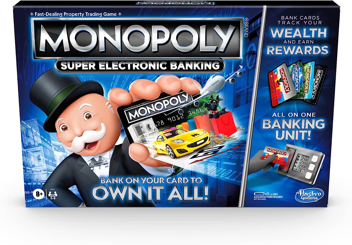 Hasbro Gaming Monopoly Super Electronic Banking Board Game, Electronic Banking Unit, Choose Your Rewards, Cashless Gameplay Tap Technology, for Ages 8 and Up
