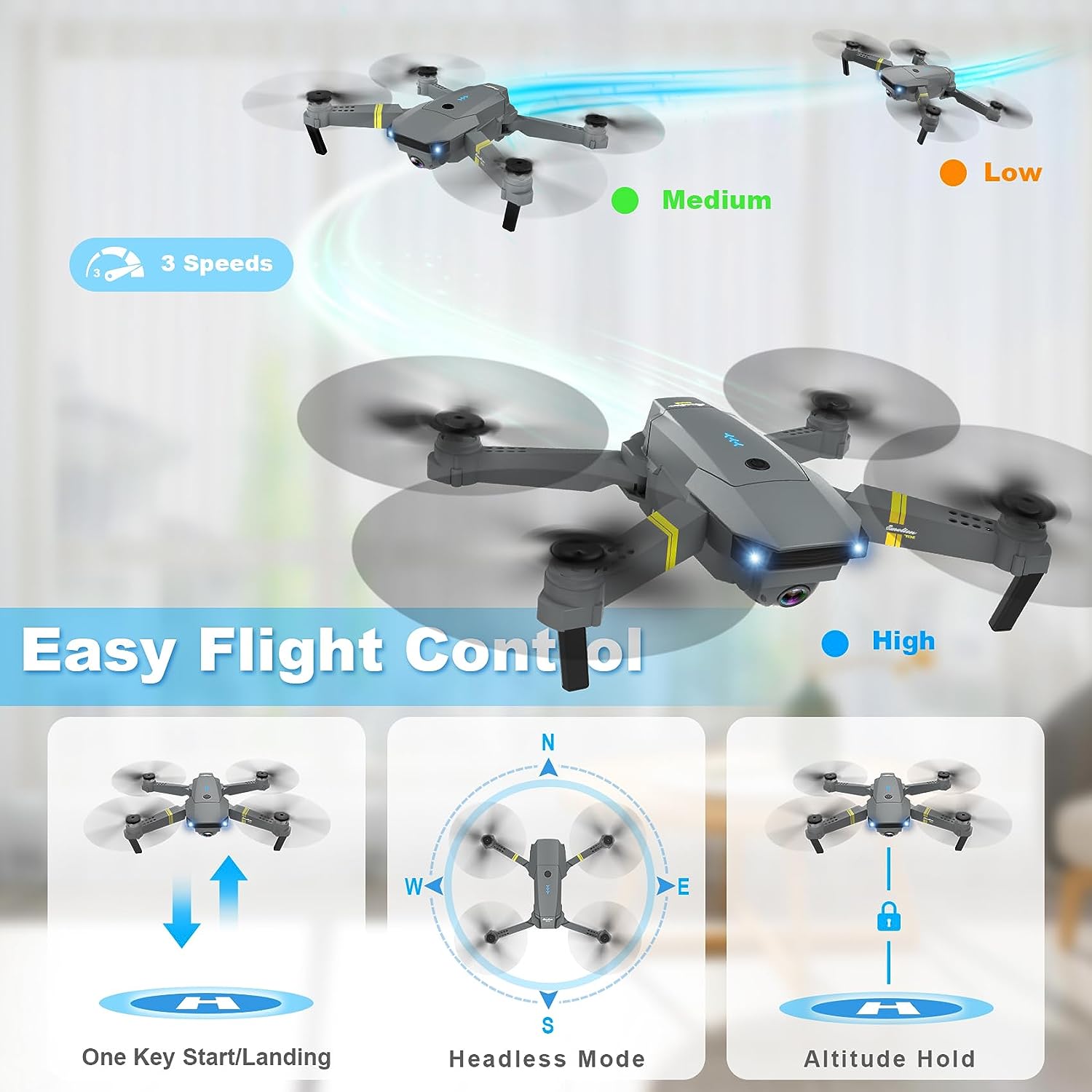 INPORSA Drone with Camera for Adults Kids, 1080P HD Camera FPV Drone with Upgrade Altitude Hold, Gestures Selfie, Waypoint Fly, 3D Flip, One Key Start, 3 Speed Mode, 2 Batteries