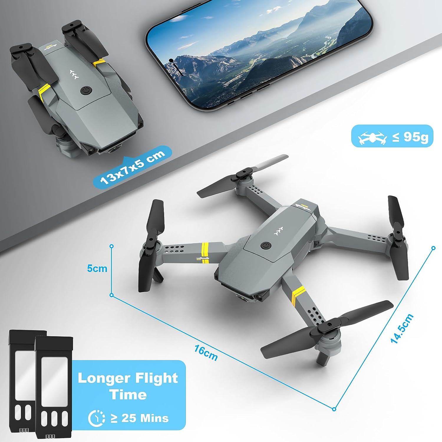 INPORSA Drone with Camera for Adults Kids, 1080P HD Camera FPV Drone with Upgrade Altitude Hold, Gestures Selfie, Waypoint Fly, 3D Flip, One Key Start, 3 Speed Mode, 2 Batteries