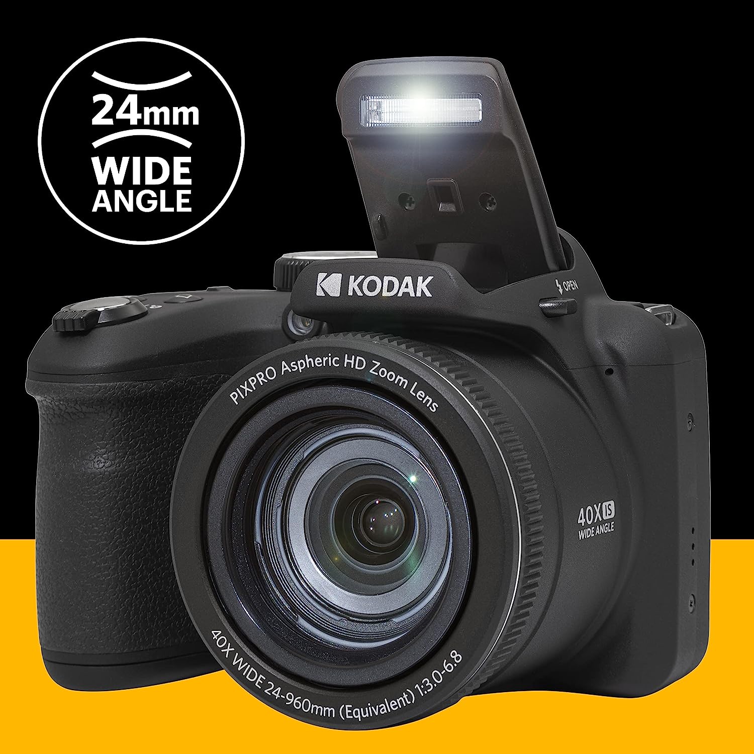 KODAK PIXPRO AZ405-BK 20MP Digital Camera 40X Optical Zoom 24mm Wide Angle Lens Optical Image Stabilization 1080P Full HD Video 3