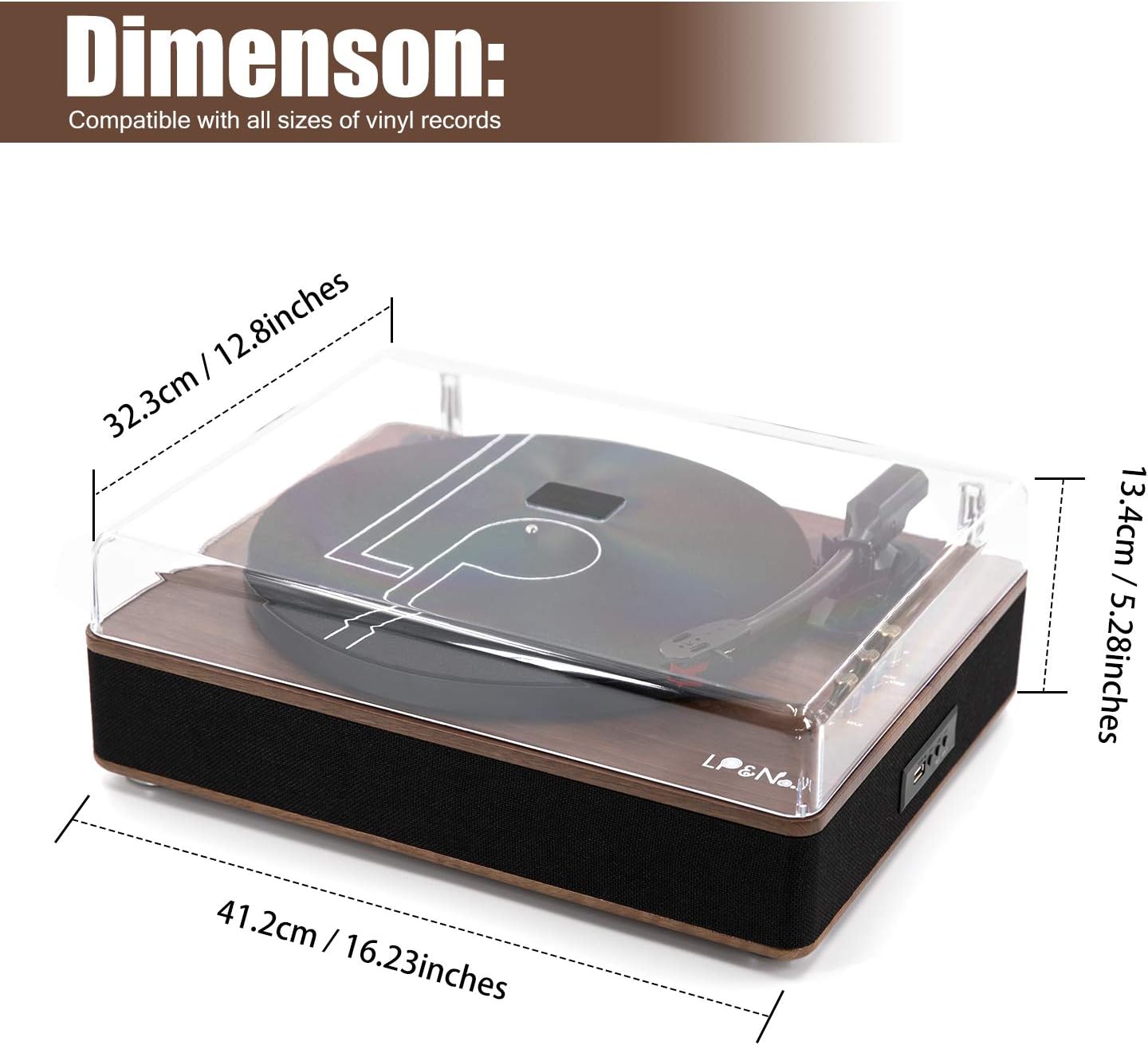 LP&No.1 Bluetooth Record Player with Stereo Speakers, 3-Speed Belt-Drive Turntable for Vinyl Records with Wireless Playback and Auto-Stop