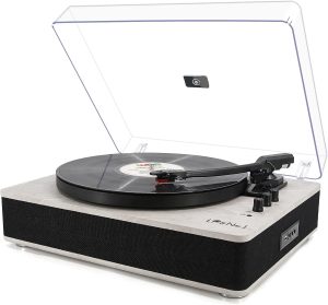 LP&No.1 Bluetooth Record Player with Stereo Speakers, 3-Speed Belt-Drive Turntable for Vinyl Records with Wireless Playback and Auto-Stop