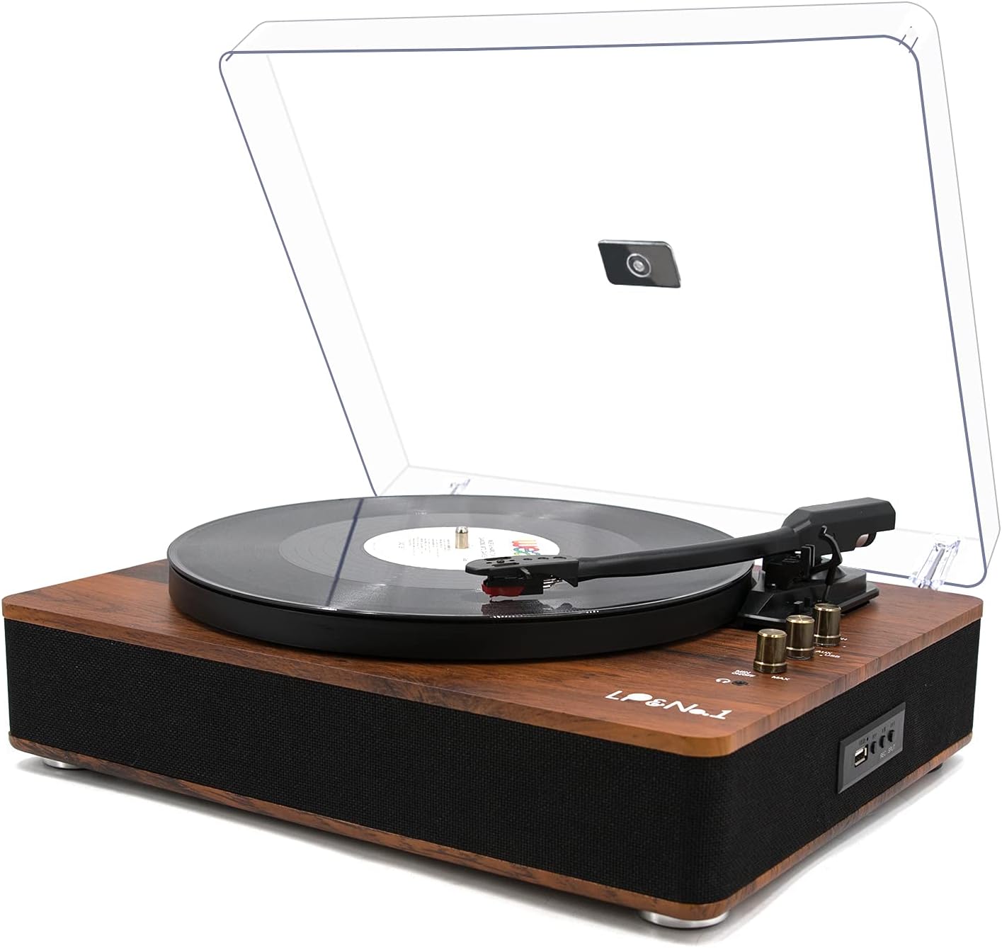 LP&No.1 Bluetooth Record Player with Stereo Speakers, 3-Speed Belt-Drive Turntable for Vinyl Records with Wireless Playback and Auto-Stop