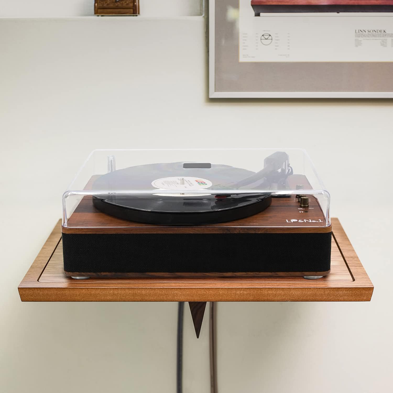 LP&No.1 Bluetooth Record Player with Stereo Speakers, 3-Speed Belt-Drive Turntable for Vinyl Records with Wireless Playback and Auto-Stop