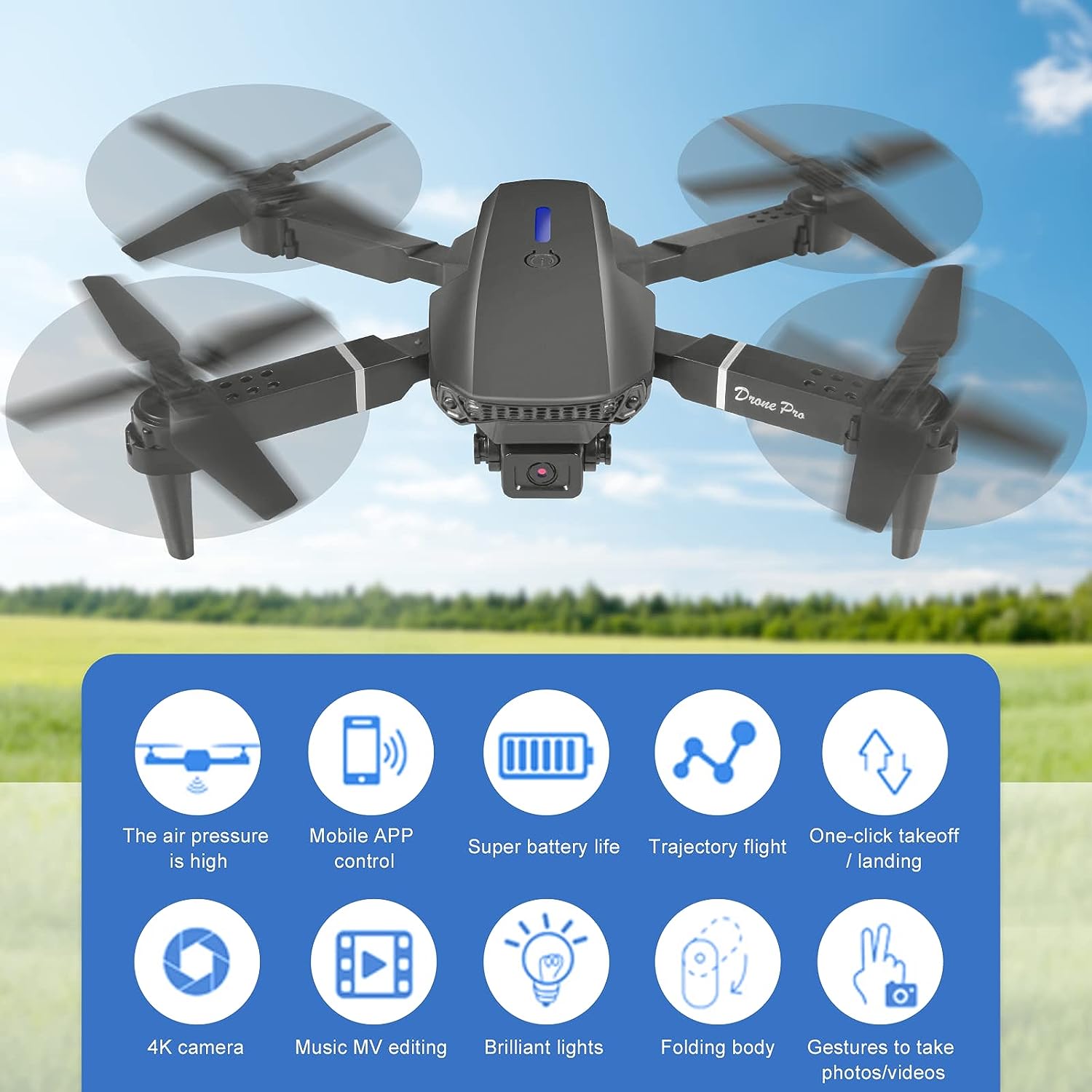 Mini Drone for Kids with 4K Dual Cameras Remote Control Toys Gifts for Boys Girls with Altitude Hold, Headless Mode, One key Return/Emergency Stop, 3D Flips 2 Batteries, Foldable RC Quadcopter-A9