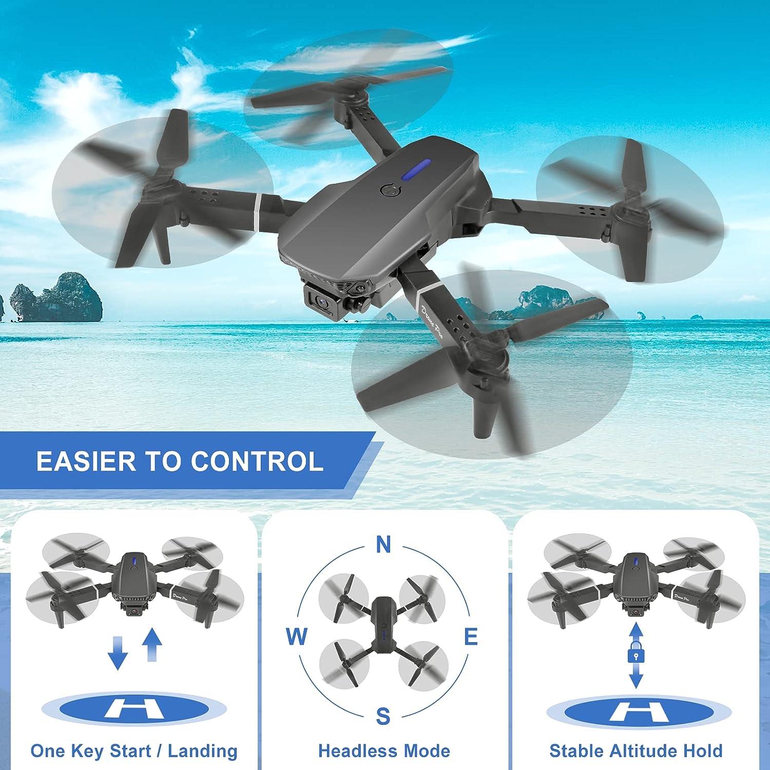 Mini Drone for Kids with 4K Dual Cameras Remote Control Toys Gifts for Boys Girls with Altitude Hold, Headless Mode, One key Return/Emergency Stop, 3D Flips 2 Batteries, Foldable RC Quadcopter-A9