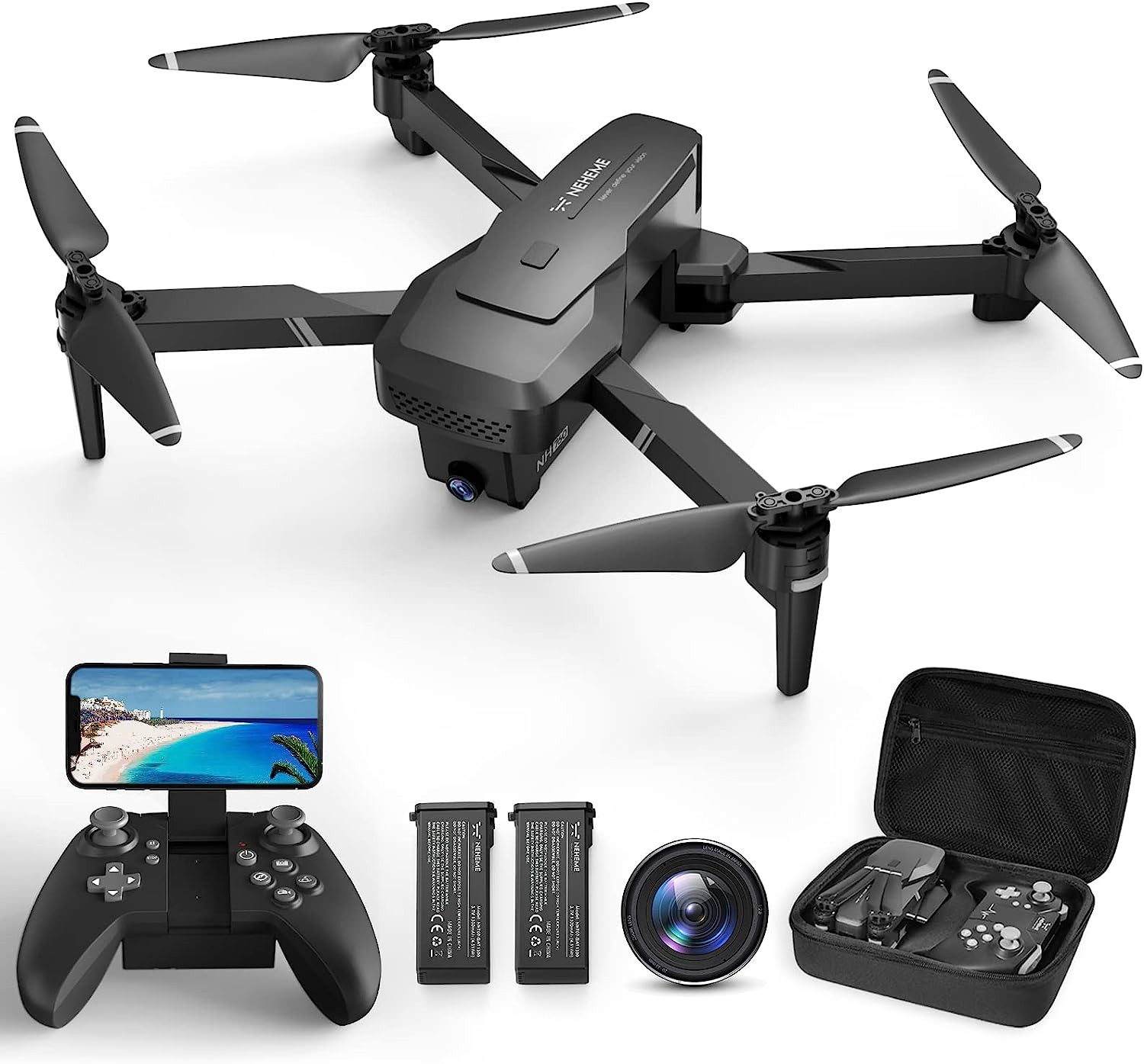 NEHEME NH760 Drones with 1080P HD Camera for Adults, WIFI FPV Live Video, Foldable Drones for Kids Beginners, Headless Mode, Altitude Hold, RC Quadcopter Toys Gifts with Speed Adjustment, 3D Flips