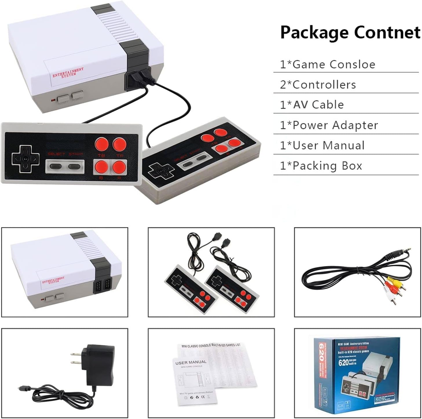 Retro Game Console Mini Classic Game System Built-in 620 Classic Video Games Plug and Play TV Games with 2X 4 Classic Edition Controller for Kids and Adults AV Output