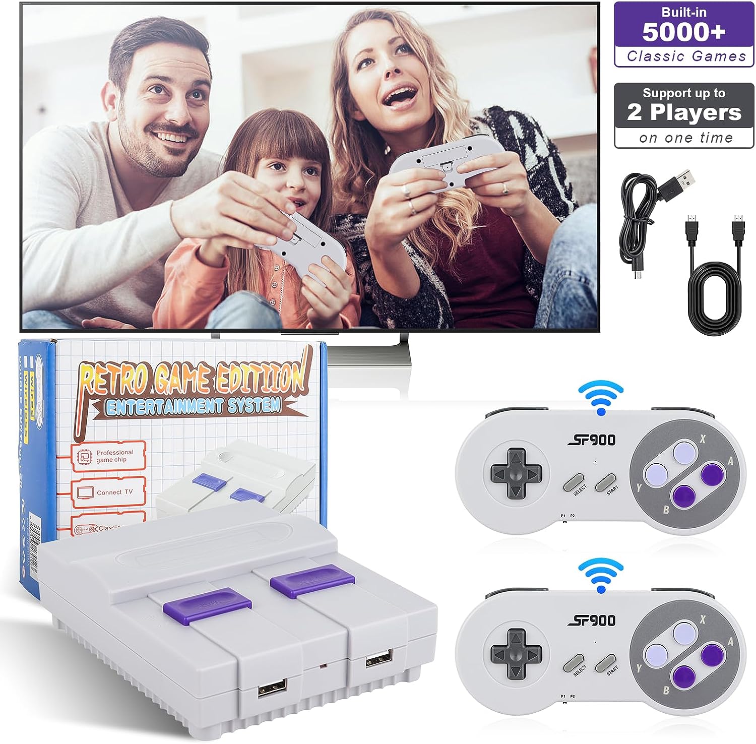 Retro Game Console Mini Classic Game System Built-in 620 Classic Video Games Plug and Play TV Games with 2X 4 Classic Edition Controller for Kids and Adults AV Output