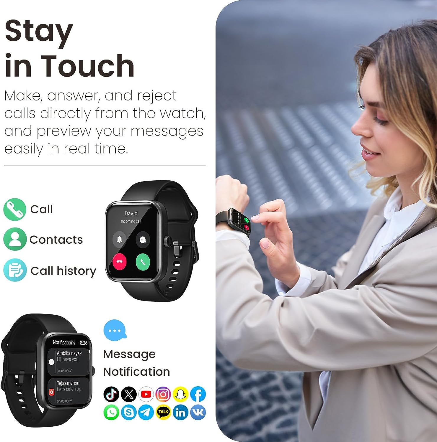 TOZO S3 Smart Watch (Answer/Make Call) Bluetooth Fitness Tracker with Heart Rate, Blood Oxygen Monitor, Sleep Monitor IP68 Waterproof 1.83-inch HD Color for Men Women Compatible with iPhone & Android