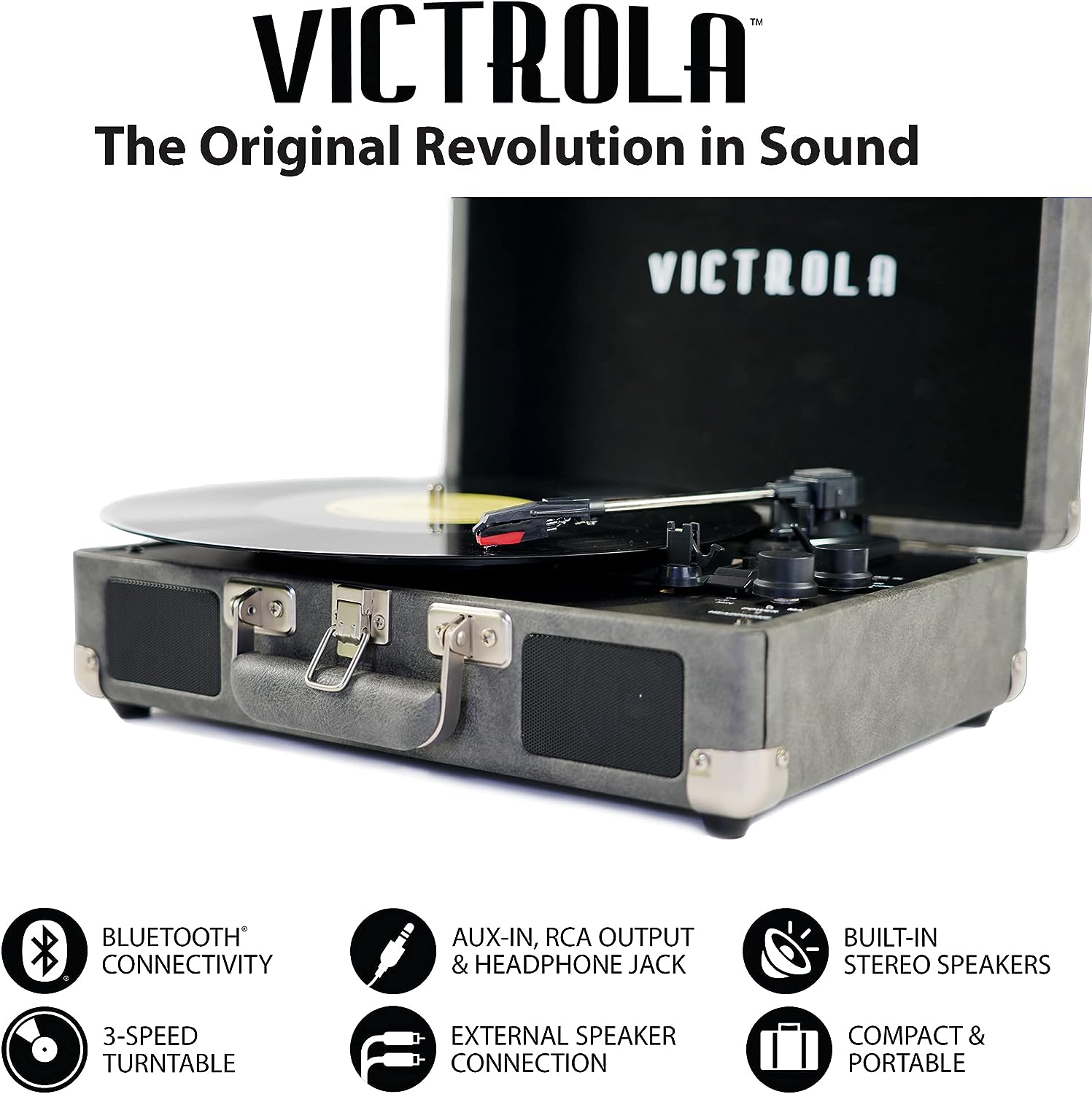 Victrola Vintage 3-Speed Bluetooth Portable Suitcase Record Player with Built-in Speakers | Upgraded Turntable Audio Sound| Includes Extra Stylus | Red, 1SFA (VSC-550BT-RD)
